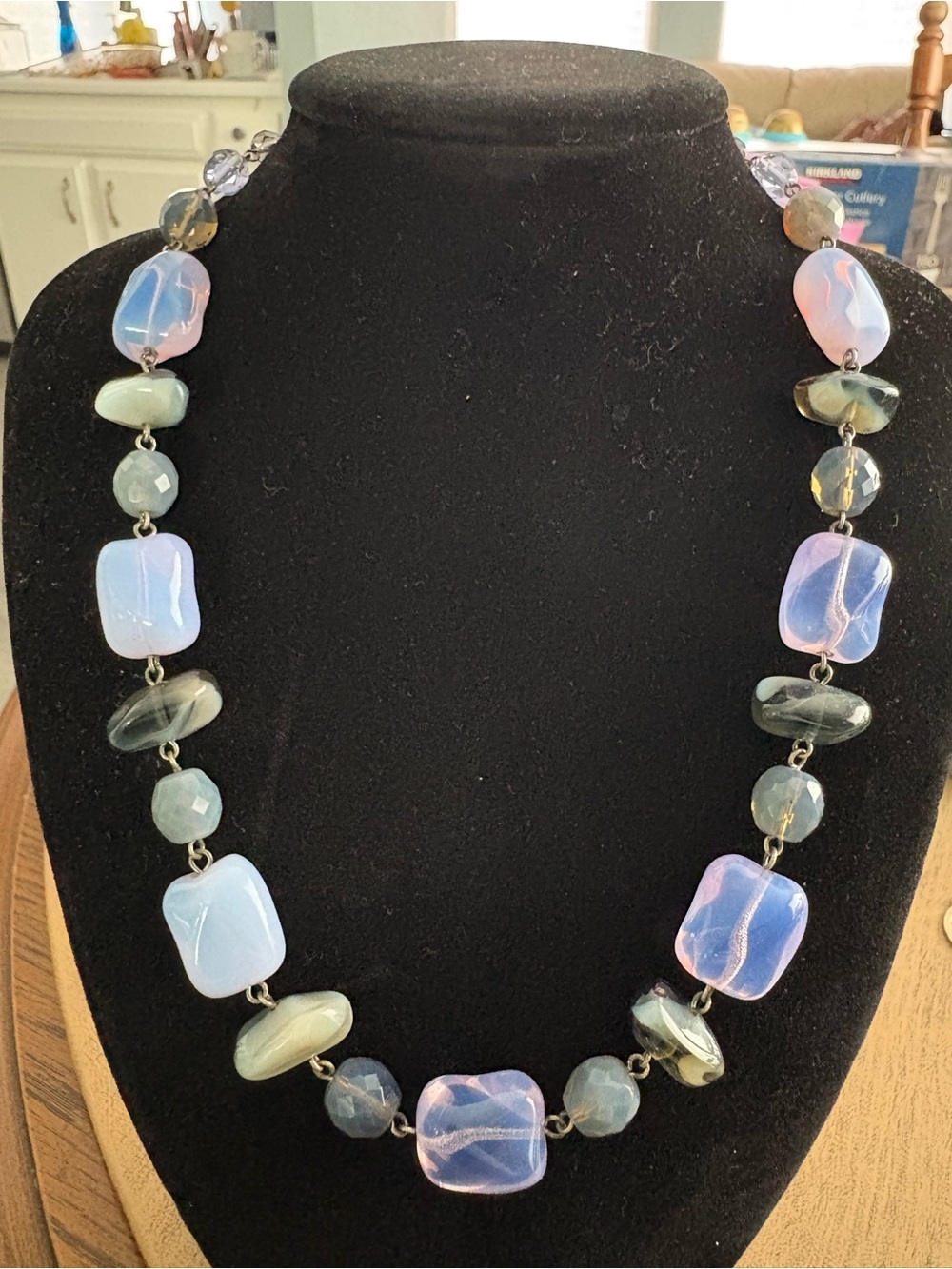 Iridescent Blue-Pink Glass Bead Necklace